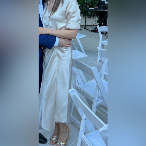 Chic zara Cream Satin Midi Dress - Picture 3 of 3